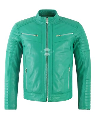 RACER Men's Quilted Biker Leather Jacket Moto Classic Retro Style Fashion Jacket