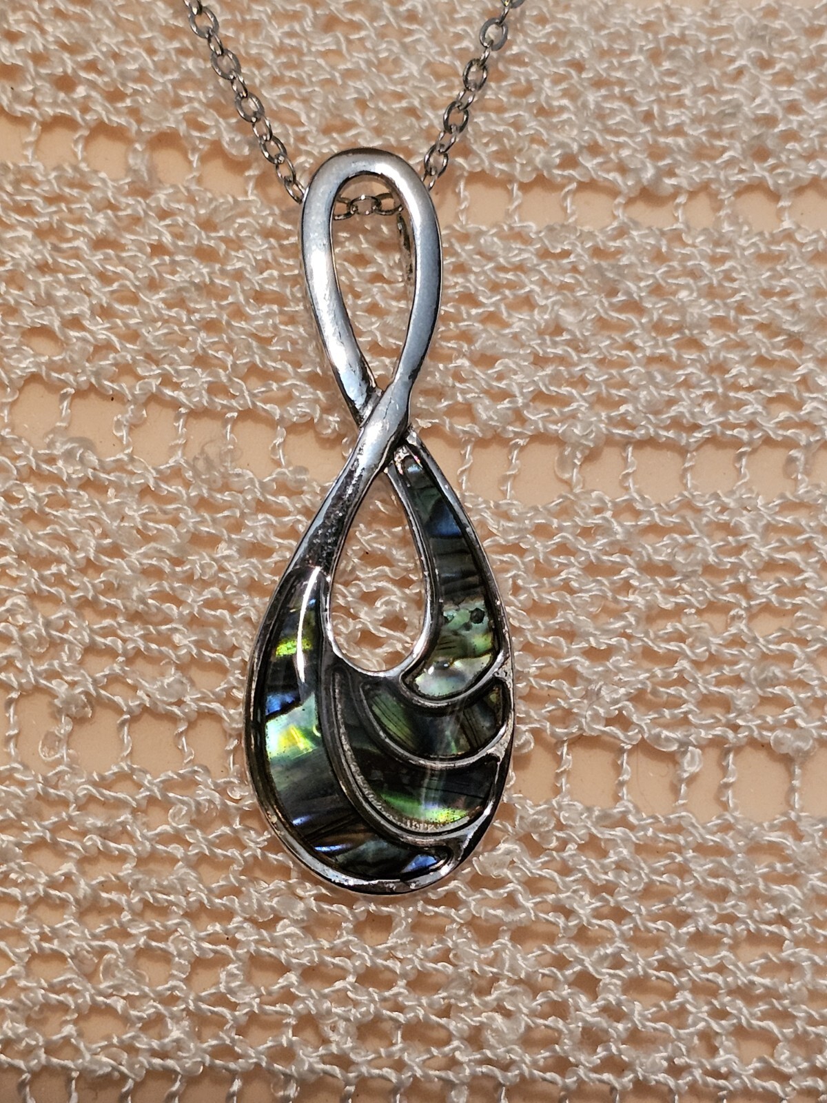 Abalone Infinity Pendant Silvertone Necklace N 2 - image 5