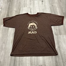 Vintage MAD Magazine Ringer T Shirt What Me Worry Brown XXL Made In USA