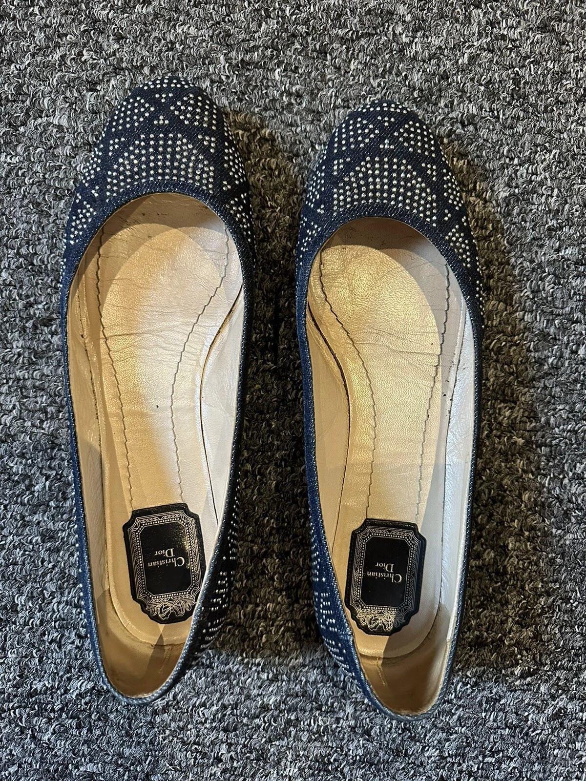 Chaussures plates de ballet marine et denim argent Christian Dior 41