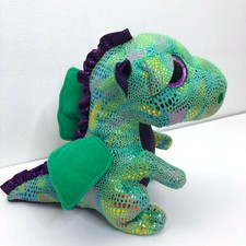 Ty Dragon Cinder Green Purple Sparkly Plush Glitter Eyes 10" Tall Beanie Boos