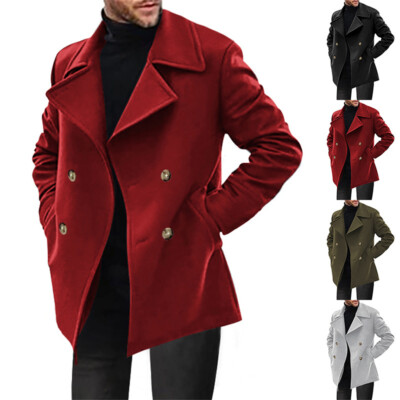Mens Lapel Vintage Jackets Button Overcoat Jacket Coat Slim Casual Long Sleeve