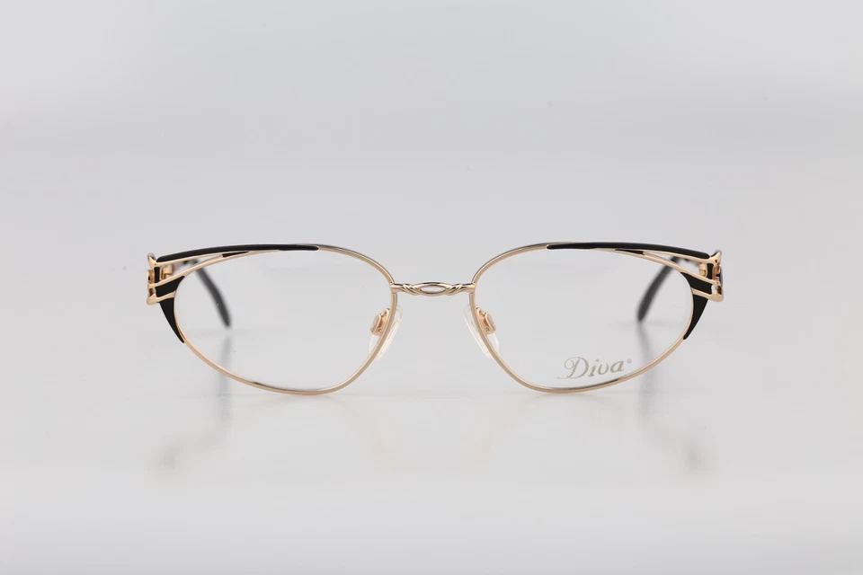 Diva 5062 2, Vintage 90s Negro y Dorado Ojo de Gato Monturas Mujer Nuevo de Lote Antiguo Foto 2 de 4