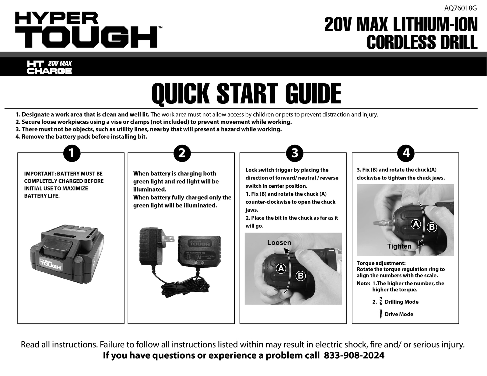 Hyper Tough Max Lithium-Ion Cordless Drill Variable Speed w/1.5AhBattery&Charger