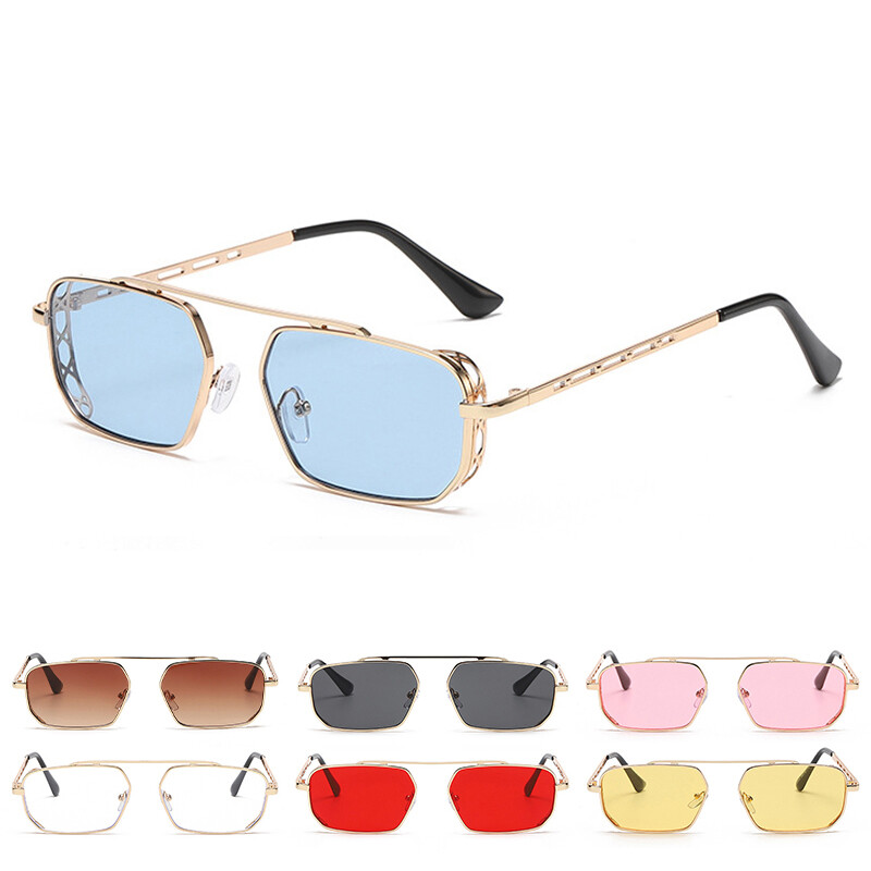 Vintage Steampunk Square Sunglasses 90s Retro Metal Frame  display picture 2