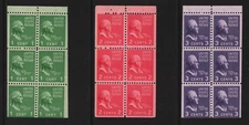 1939 US Prexie Booklet Pane Lot of 3 - 804b 806b 807a - MNH