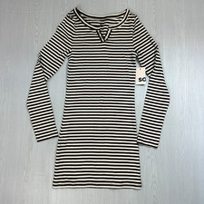 SO Henley Dress Womens Medium Black White Striped Long Sleeve Stretch Mini Dress