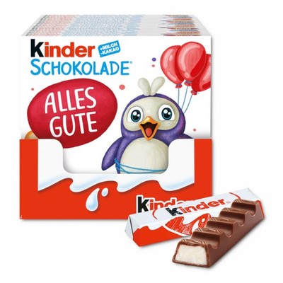 (18,25 /1kg) Ferrero Kinder Schokolade 4er, Riegel, 20 Tafeln je 50g