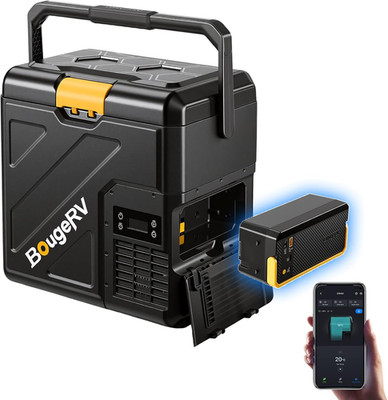 BougeRV 12 Volt Refrigerator with 240Wh Battery, 21QT Car Fridge, 20L Portable F