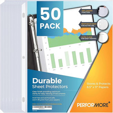 50-Pack Clear Sheet Protectors 8.5 X 11 Inch Heavy Duty Plastic Sleeves Top