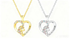 2pcs "You are Magical" Unicorn Heart Pendent Necklace Silver and Gold Color 