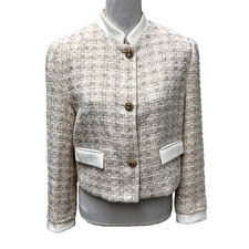 Zara Tweed Jacket Womens Medium Cream Button Office Career Professional Teacher