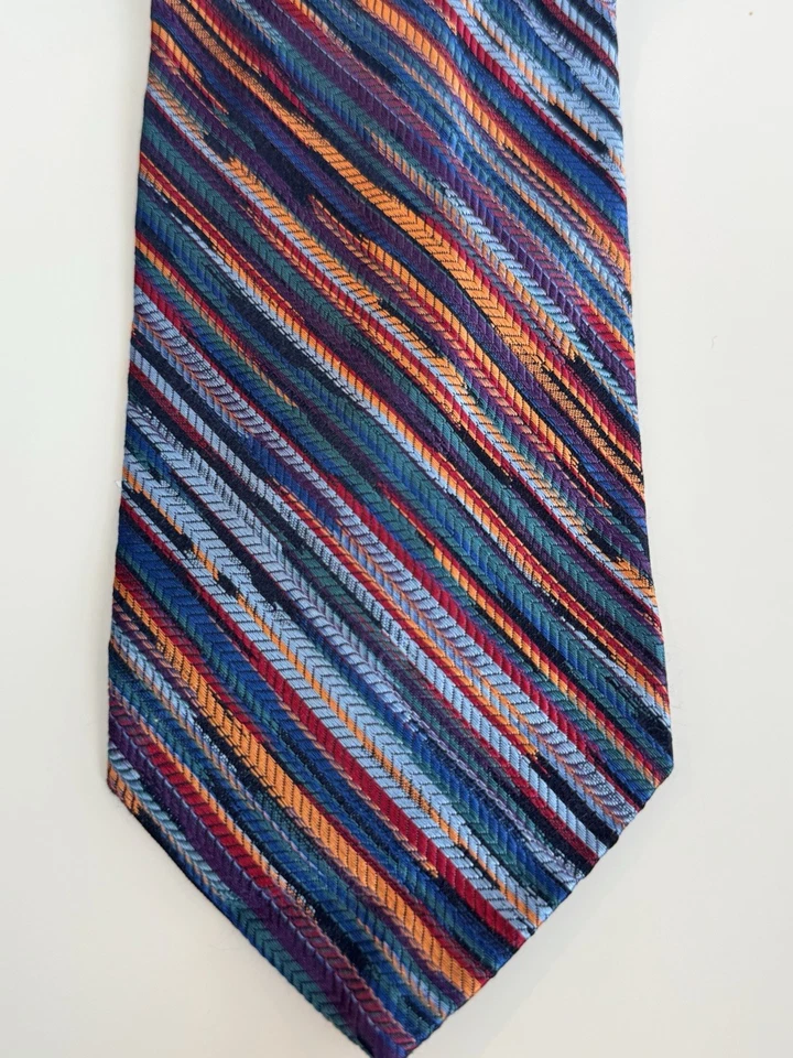 Jhane Barnes Multi-Color Geometric Striped Silk Tie, Italy Foto 2 de 3