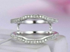 1 Ct Lab-Created Diamond Curved Enhancer Wedding Wrap Ring Guard 14K White Gold