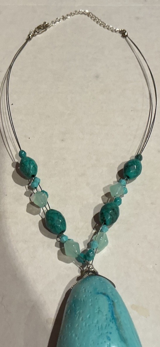 Silver Tone Statement Necklace Amazonite Drop Pen… - image 3