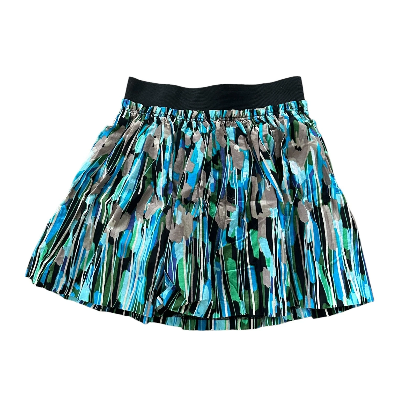 Kensie Blue Floral Mini Skirt Black Watercolor Cotton Summer Party Medium