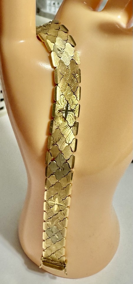 Vintage 18k 18Kt Gold Bracelet Italy Solid Tri Color Scales Diamond ...