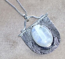 Collana Statement Pietra di Luna Arcobaleno Argento 925 Placcato 18" Gioielli Squisiti GW