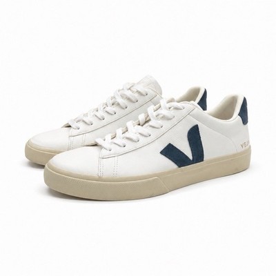 VEJA Men s Low Top Leather Lace-Up Sneakers White/Blue Solid Rubber Sole