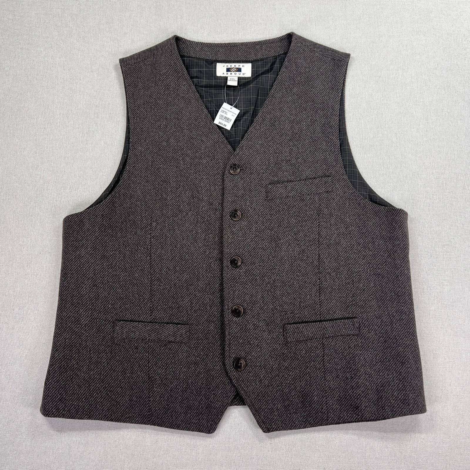 Joseph Abboud Suit Vest Men's 2XL Herringbone Wool 5 Button 
