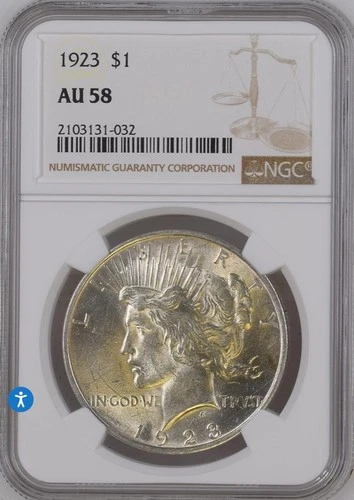 1923-P Peace Silver Dollar $1 NGC AU58 About(Almost) Uncirculated 90% silver