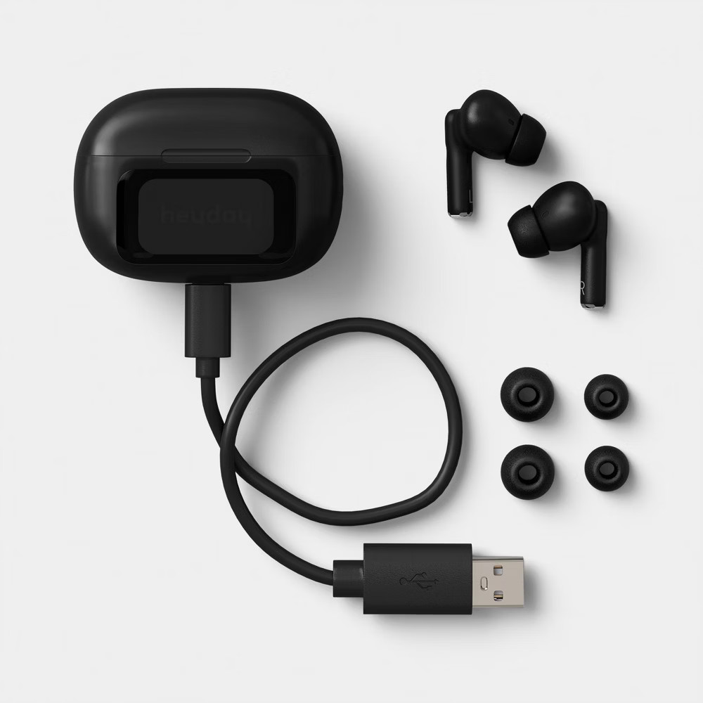 True Wireless Active Noise Cancelling Earbuds with Screen Black - heyday