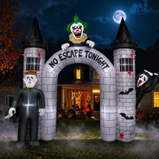 10FT Inflatable Haunted House Blow Up Arch with 3 Killer Characters Halloween