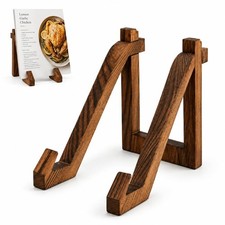 Wooden Cookbook Stand for Kitchen Counter, Rustic Recipe Book Holder with Fro...