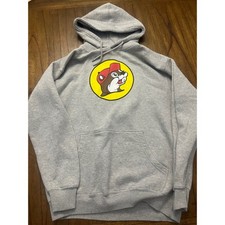 Buc-ee's Beaver Logo Hoodie Mens Medium Heather Gray Graphic Pullover Sweatshirt