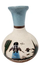 Vintage Tonala Pottery Mother & Kid Vase Hand Painted Mexican Folk Art Signed