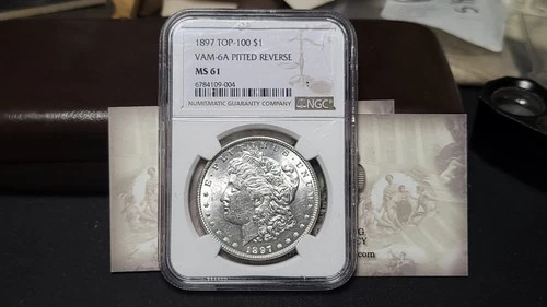 1897 P VAM-6A Pitted Reverse TOP 100 Morgan Silver Dollar $1 -NGC MS 61