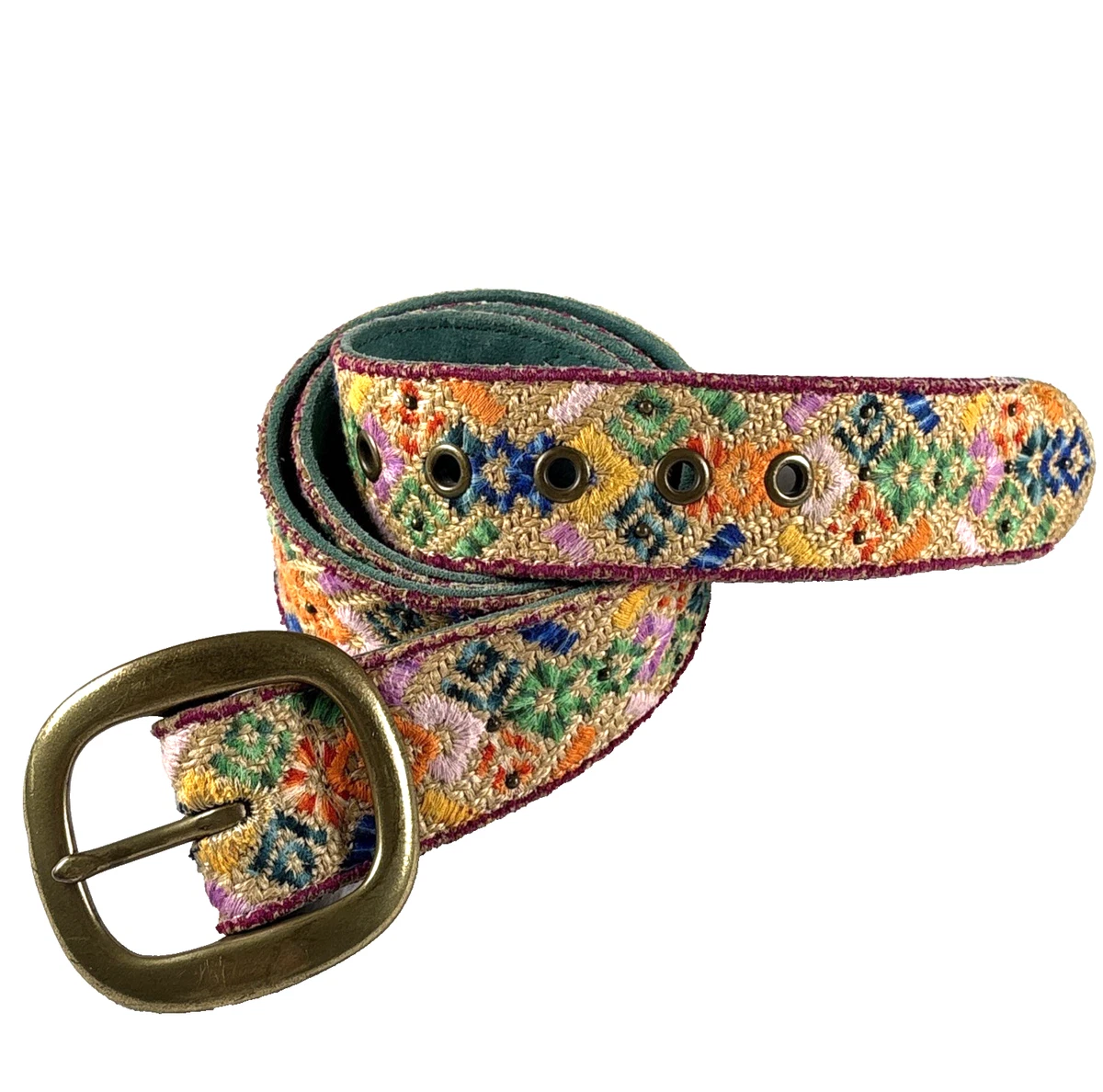 Lucky Brand Y2K Boho Woven Multicolor Leather D-Ring Belt Size XS/S 90s Rainbow Woven Leather Belt: Adjustable Multicolor  main image 3
