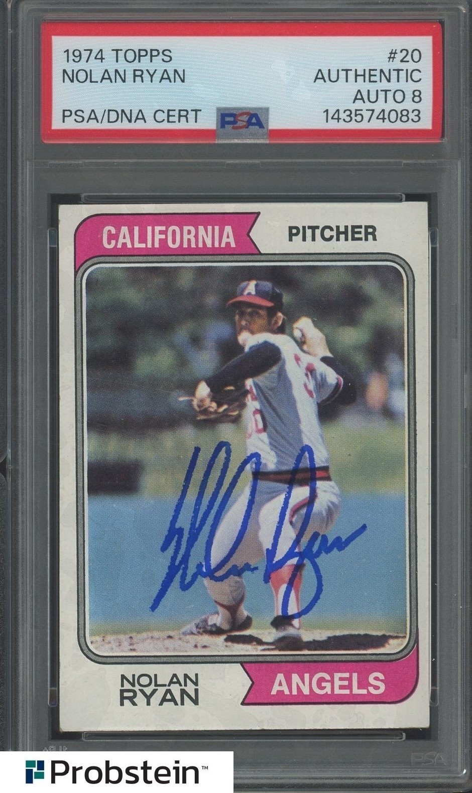 Nolan Ryan HOF Signed 1974 Topps #20 California Angels PSA/DNA AUTO 8