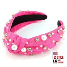 Pearl Knotted Headband for Women - Pink Rhinestone Crystal Pearl Headband 10