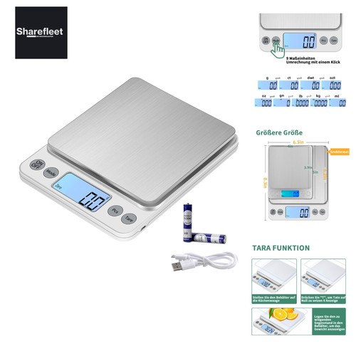 Mise à niveau Grande Balance de Cuisine Numérique Charge USB, 5 kg/0,1 g Haute Précision Numérique... - Photo 1/9