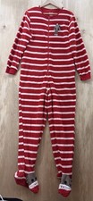 Nick Nora Sock Monkey Footed Pajamas Adult Large Red White Striped Fleece