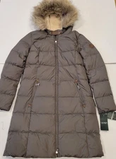 Ralph Lauren Women's  Hooded Down JACKET Puffer COAT Faux-Fur Grey Size S NWT 
