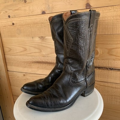 Vintage 1970s Texas Brand Water Buffalo Cowboy Boots 10B USA Made Exotic Black