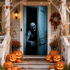 Creepy Monster Halloween Door Banner Zombie Open Door Backdrop Front Decor