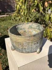 Chinese Green Lead Glazed Tripod Wenjiuzun Incense Burner Han Dynasty Terracota