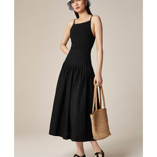 J Crew Knit Mixy Pintuck Dress S Black NWT CK707 J.Crew Midi Travel Resort