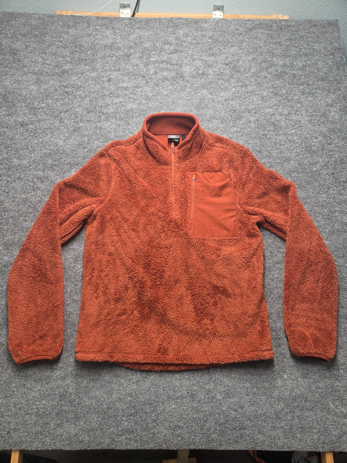 Champion Fleece Top Mens Sz M Burnt Orange Solid Long Sleeve Mock Neck Pullover
