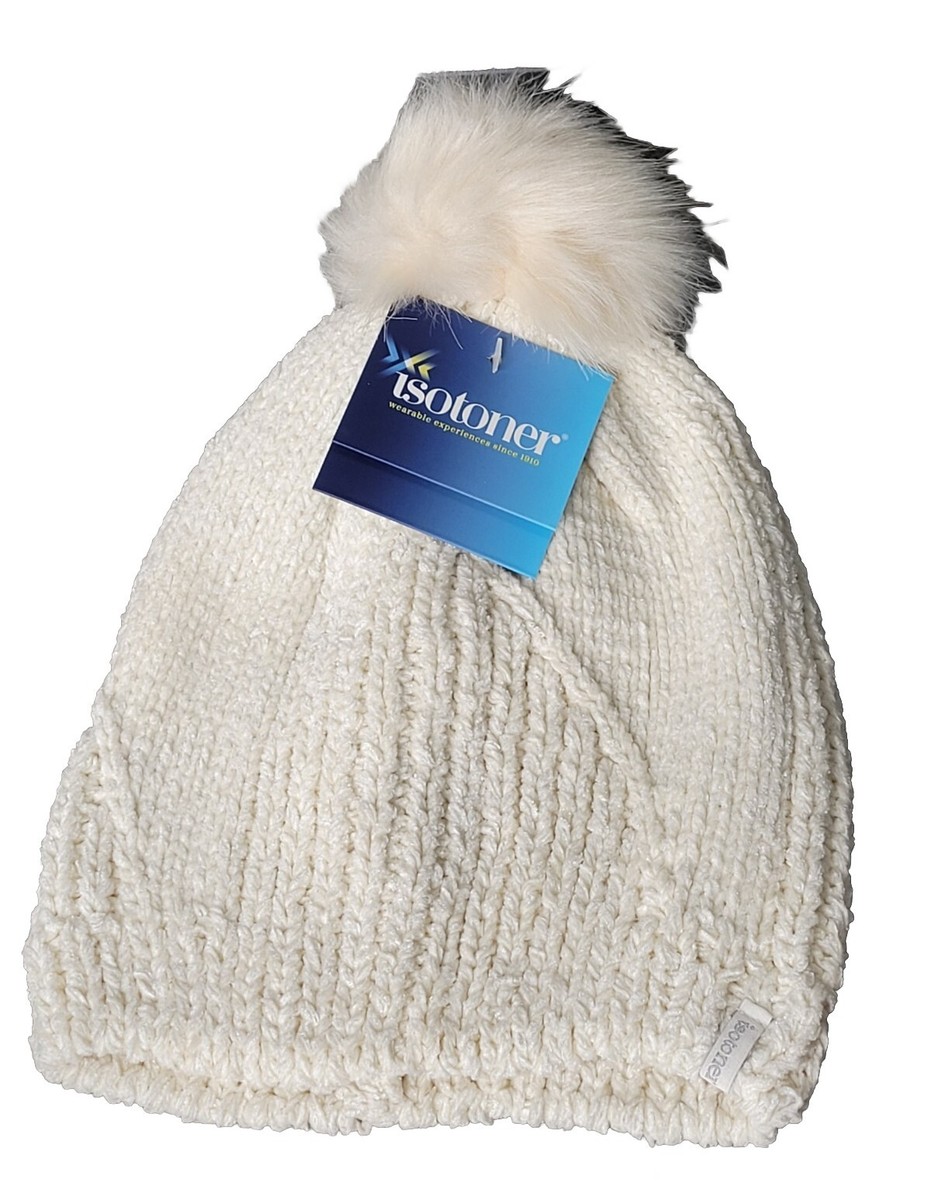 ぽむ Isotoner SmartDri Women's One Size Ivory Knit Beanie Hat NWT