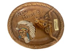 Vintage Ceramic Ashtray Golden Aspen Thrifco Clovis, New Mexico Indian Bull 3D