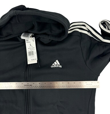 adidas 3-Stripe Fleece Full Zip Hoodie Size XL Black White IB4029
