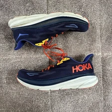Men's Hoka One One Clifton 9 Navy Bellwether Blue Orange Running Shoes Sz 12.5 D
