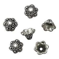 100 pcs Ornate Tulip Bead Caps Silver 8.5x4.5mm Scalloped Flower Accent Beads