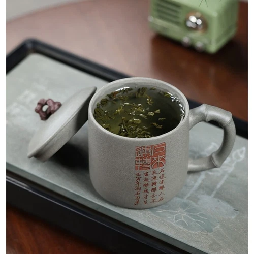 Original Ore Real Yixing Zisha Qingduan Clay Tea Cup With Handle Lid Handmade - Picture 3 of 8