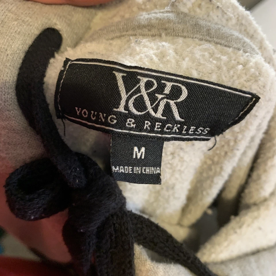 Young Reckless Hoodie Mens Medium Gray Pullover Street Wear Sweatshirt Cotton - Image 3 of 4