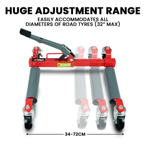 T-REX 1180kg Set of 2 Vehicle Positioning Jacks Ratcheting Car Wheel Dolly Auto - Picture 8 of 12